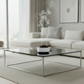 White AuraMist SmartSmoke Ashtray with black base and cigar on modern glass coffee table